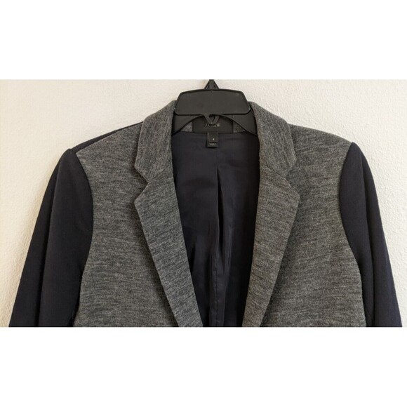 Wmn's J.CREW Contrasting Knit Wool/Cotton Blend Single Button Blazer Gray/Navy 6 - Picture 4 of 11